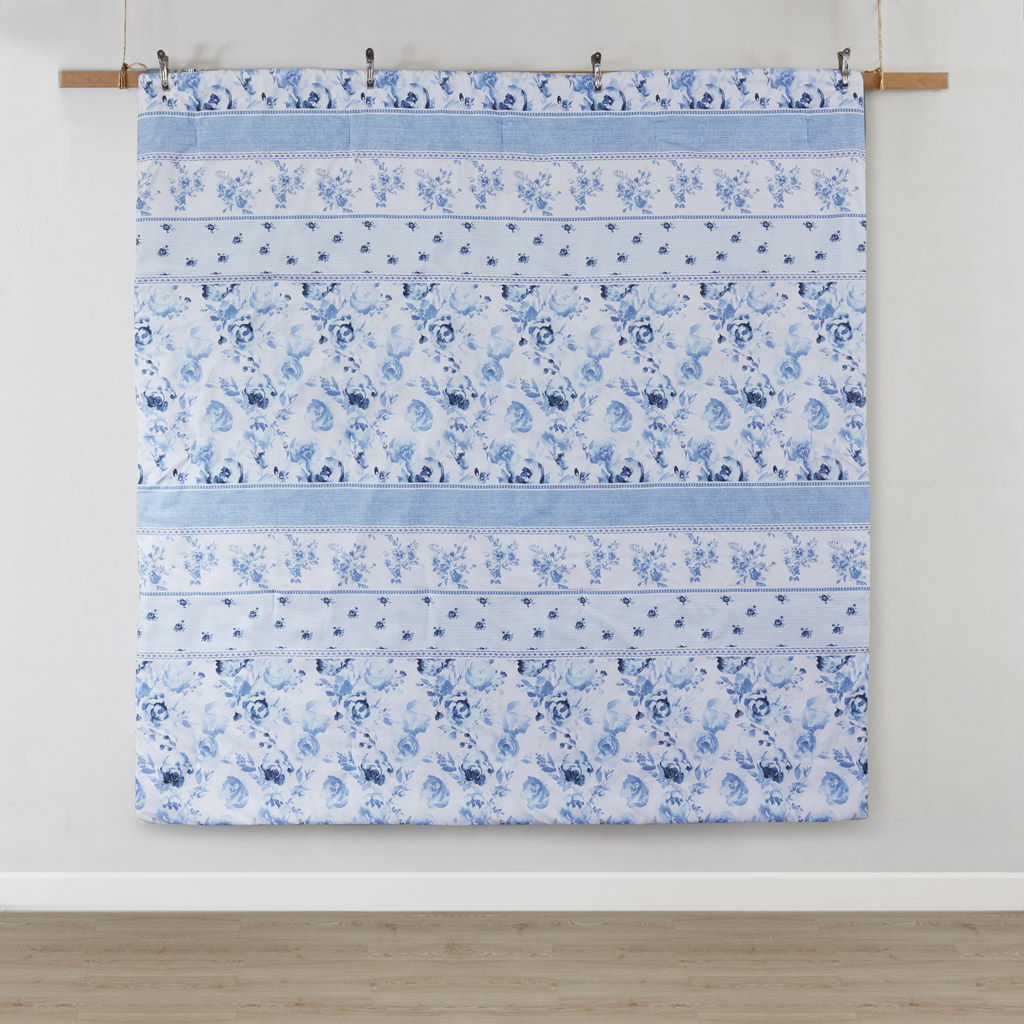Christa - Floral Striped Comforter Set - Light Blue