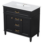 Bathroom Vanity With Sink, Flip-Out Top Drawer, Soft Close Doors, 2 Storage Drawers