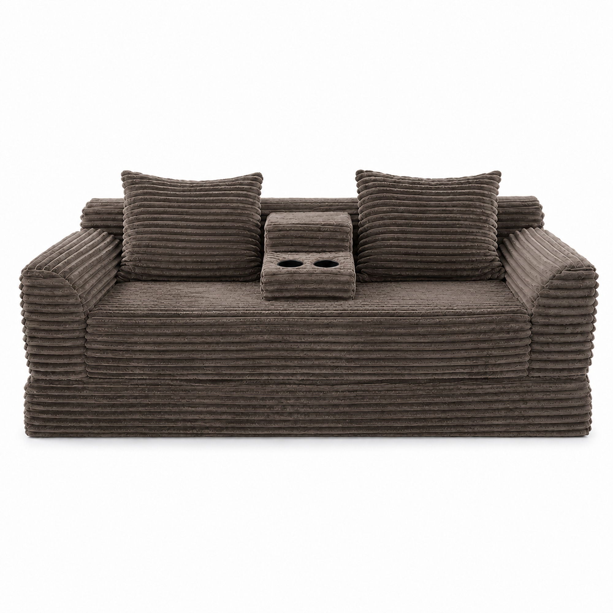 Soft Striped Convertible Sofa Bed, Dual Use Lounge Couch With Cup Holders And Pillows