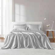 Satin - California King Wrinkle - Free Luxurious 6 Piece Sheet Set - Light Gray