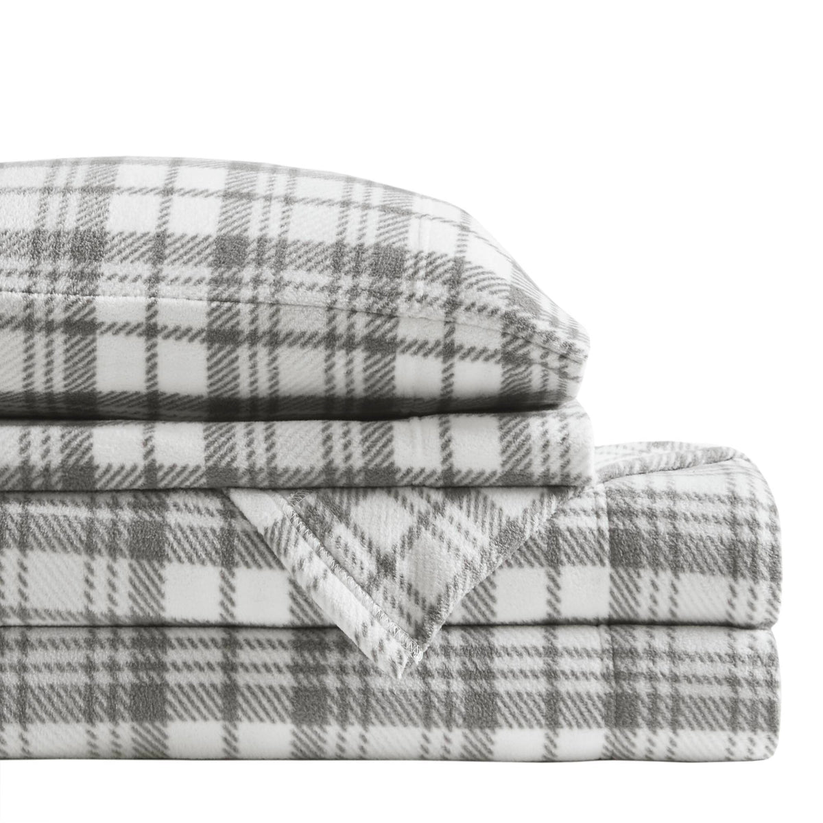 Micro Fleece - King Sheet Set - Gray Plaid