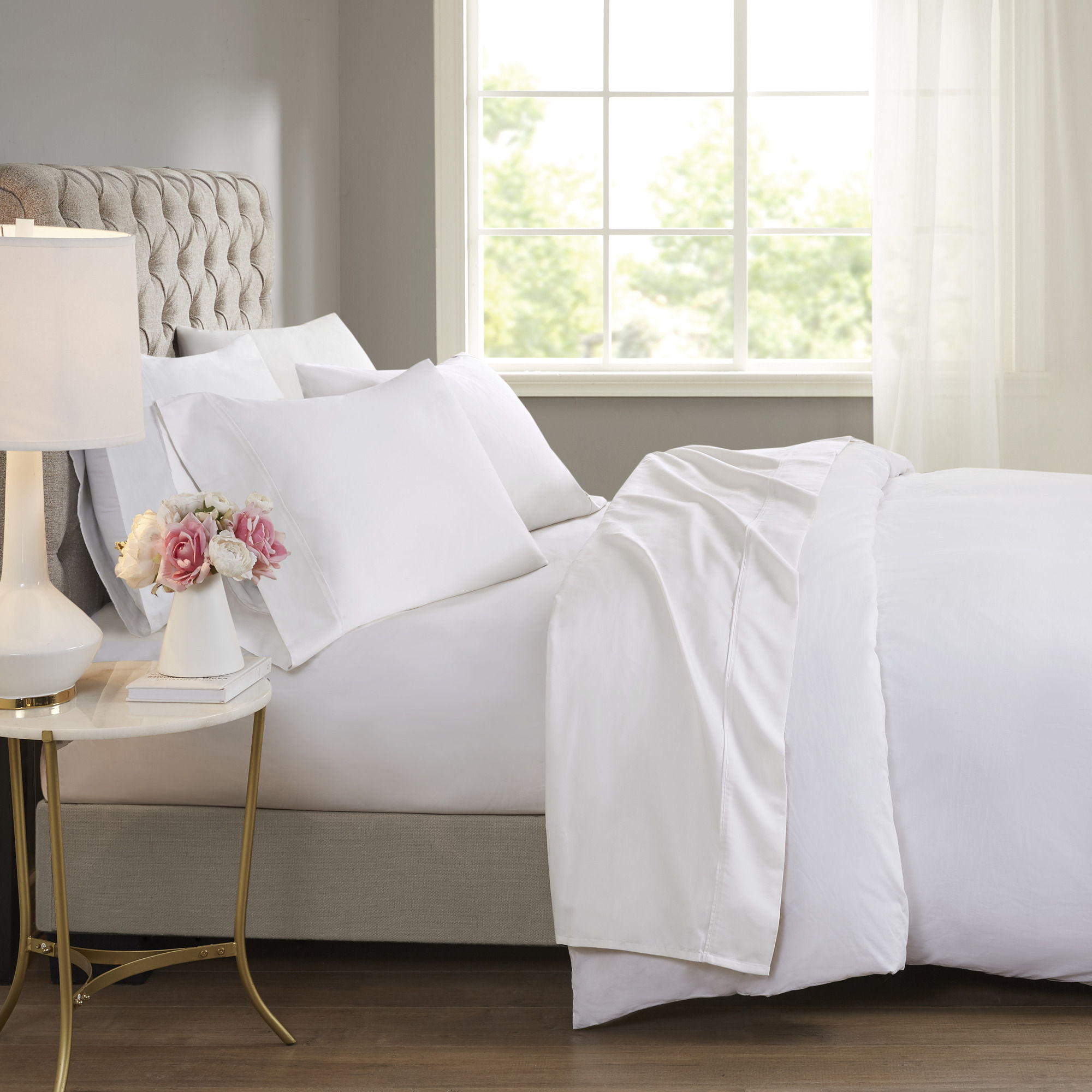 600 Thread Count - Queen Cooling Blend 4 Piece Sheet Set - White
