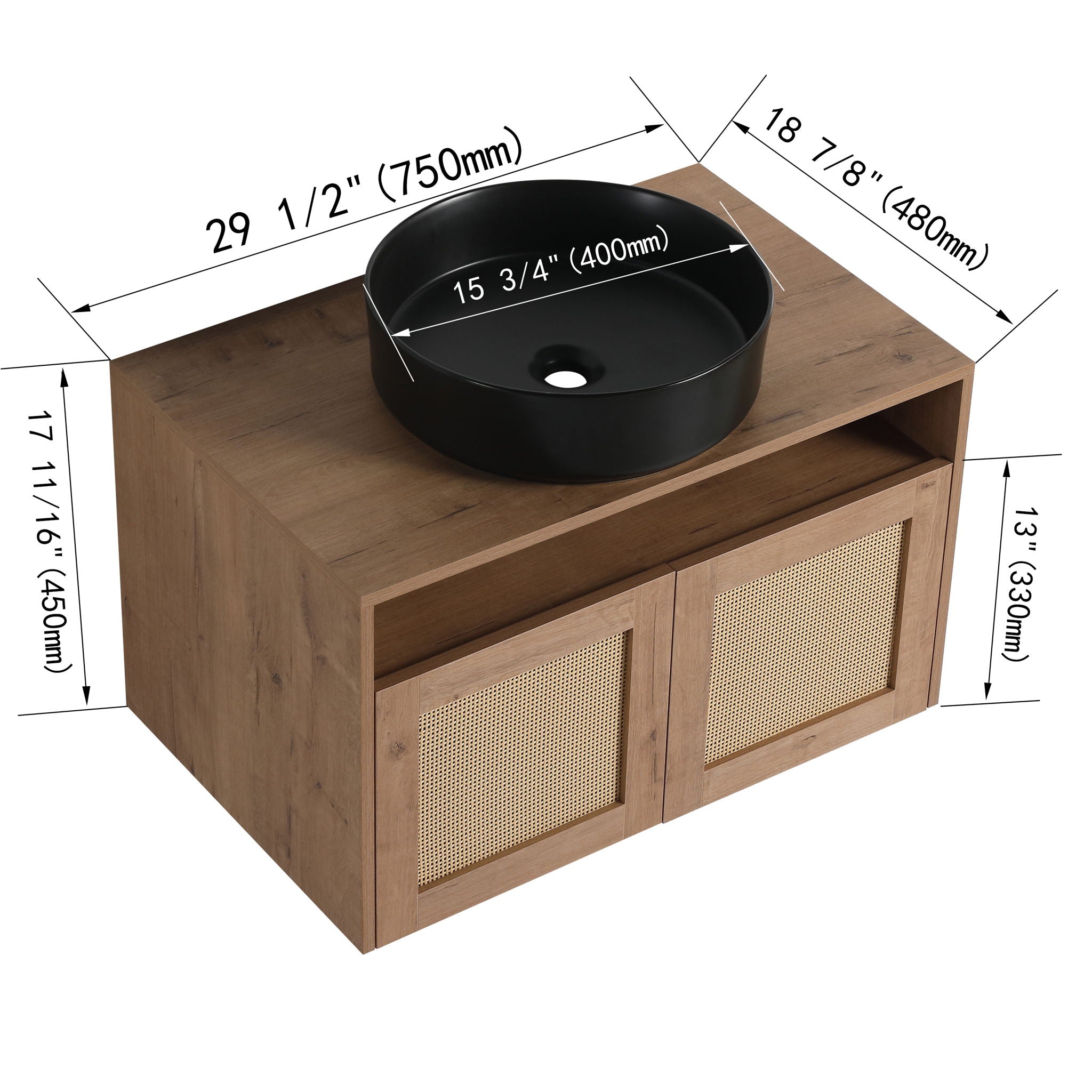 Bathroom Vanity & Art Sink, 2 Soft Close Doors, Float Mounting Design