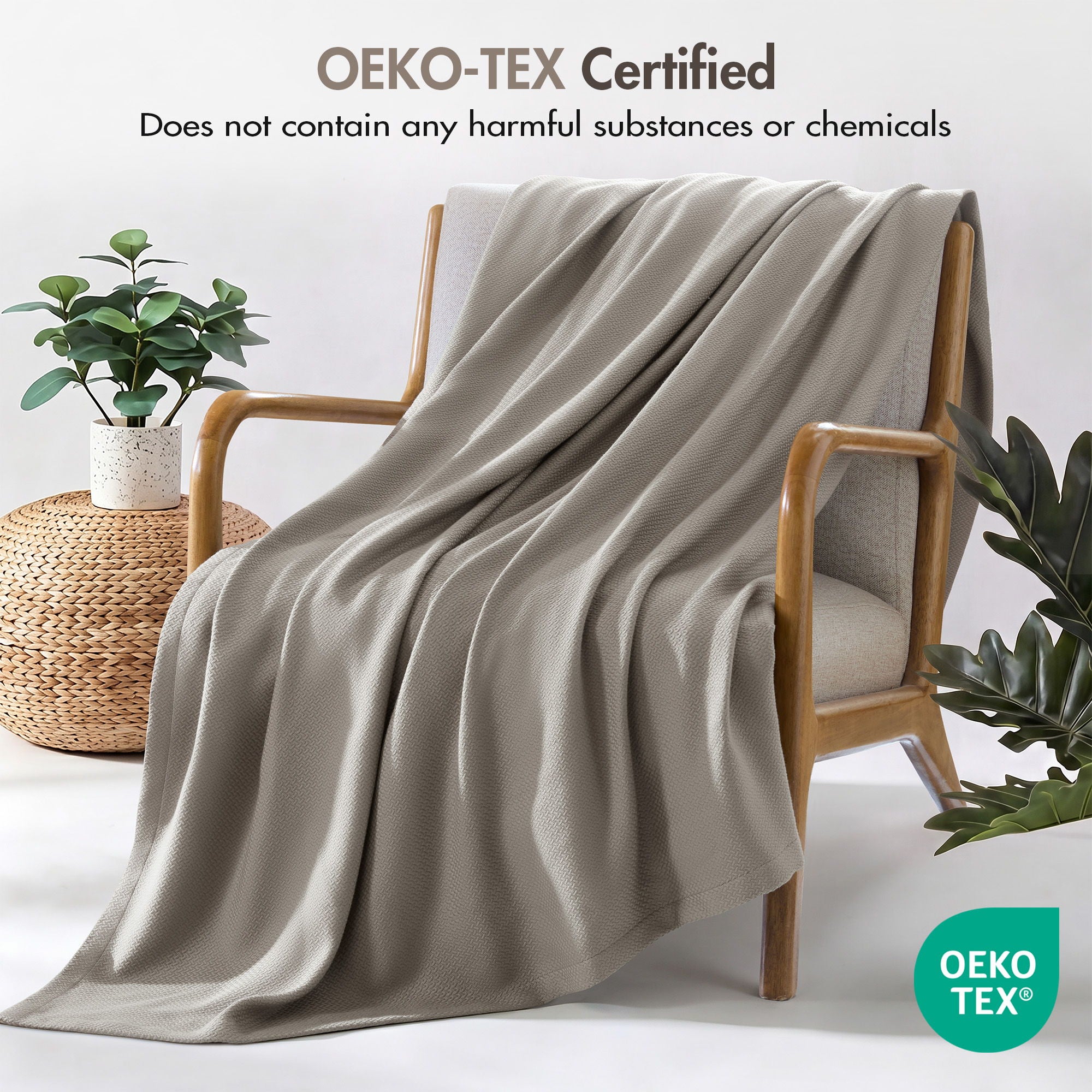 Egyptian Cotton - King 100% Certified Egyptian Cotton Blanket - Micro-Herringbone Gray