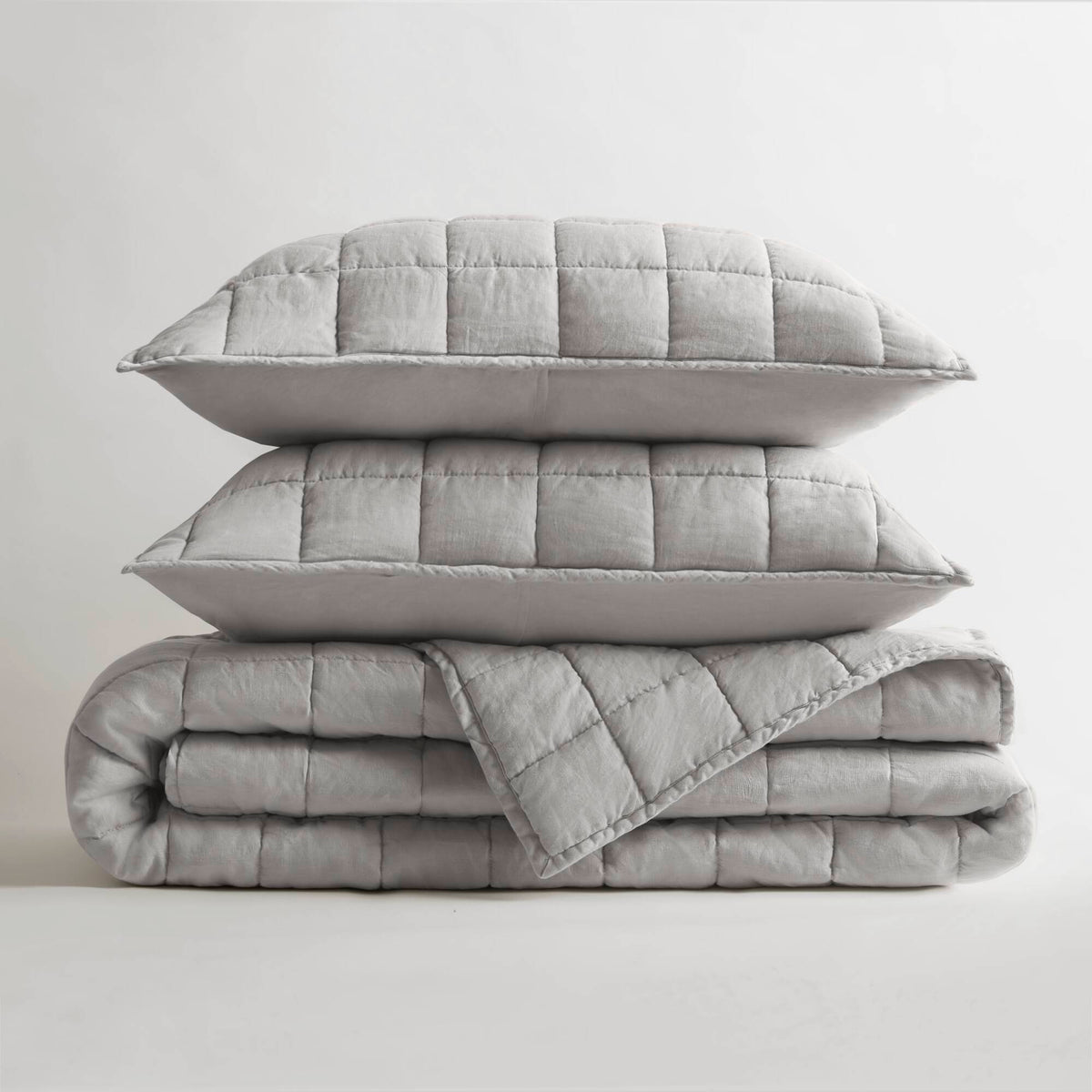 French Flax - King/California King Linen Garment Washed Quilt Set - Gray