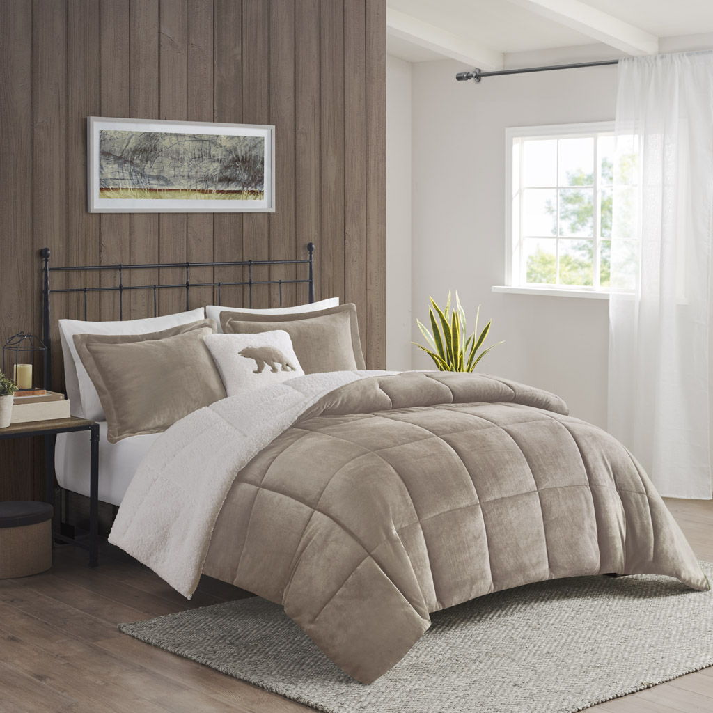 Alton - King Down Alternative Comforter Set - Taupe / Ivory