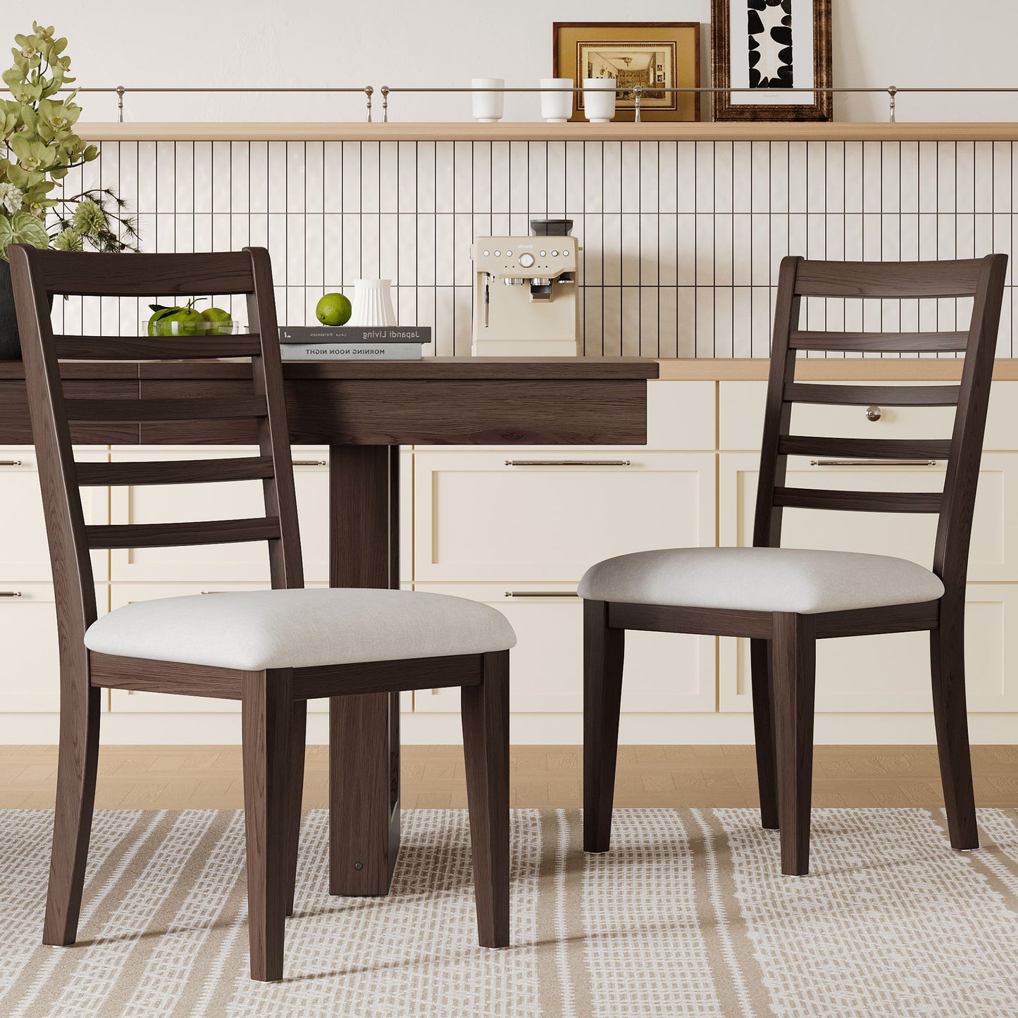 Upholstered Armless Chairs With High Ladder Back