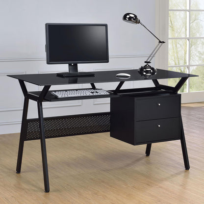 2 Drawer Computer Desk With Keyboard - Black