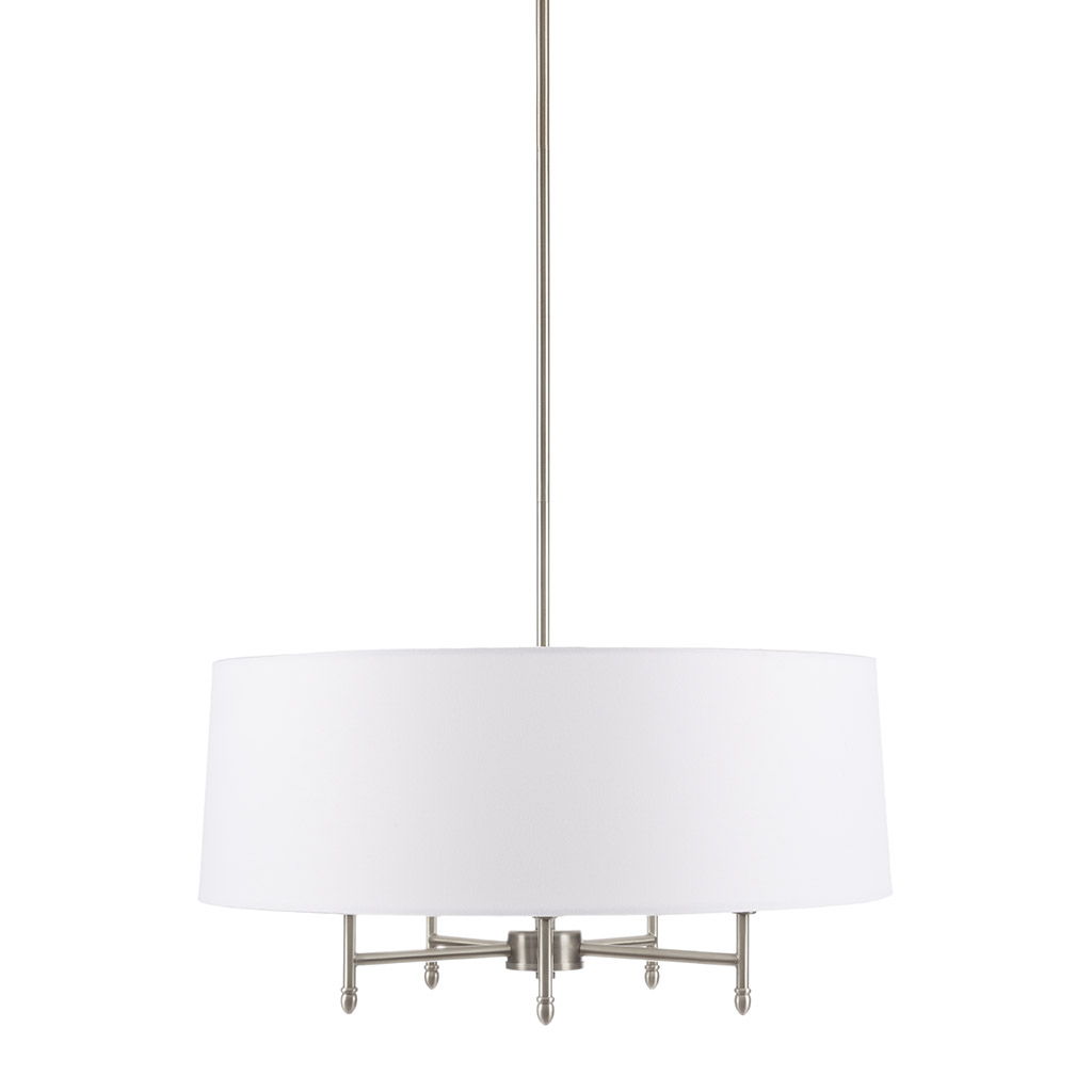 Presidio - 5-Light White Drum Shade Chandelier - Silver / White