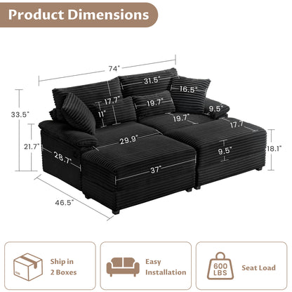 Double Chaise Lounge Set With Reversible Storage Ottomans, USB Port