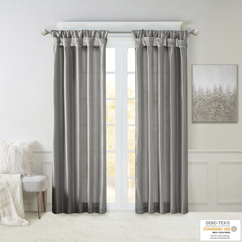 Emilia - 84" Twist Tab Lined Window Curtain - Charcoal