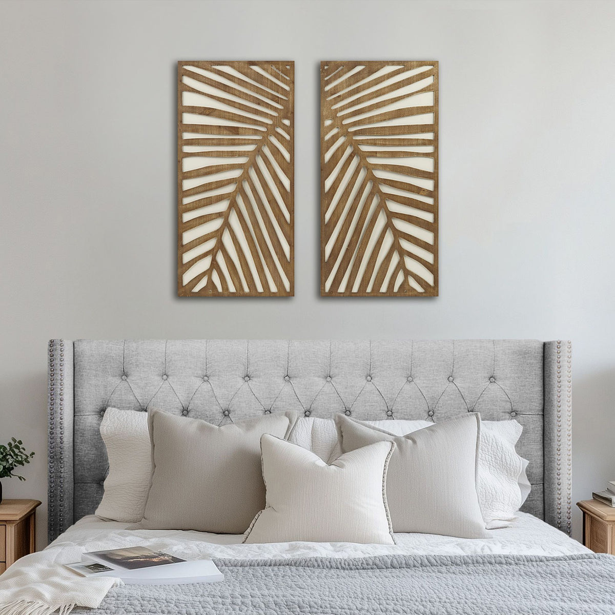 Birch Palms - Carved Wall Panel (Set of 2) - Dark Brown