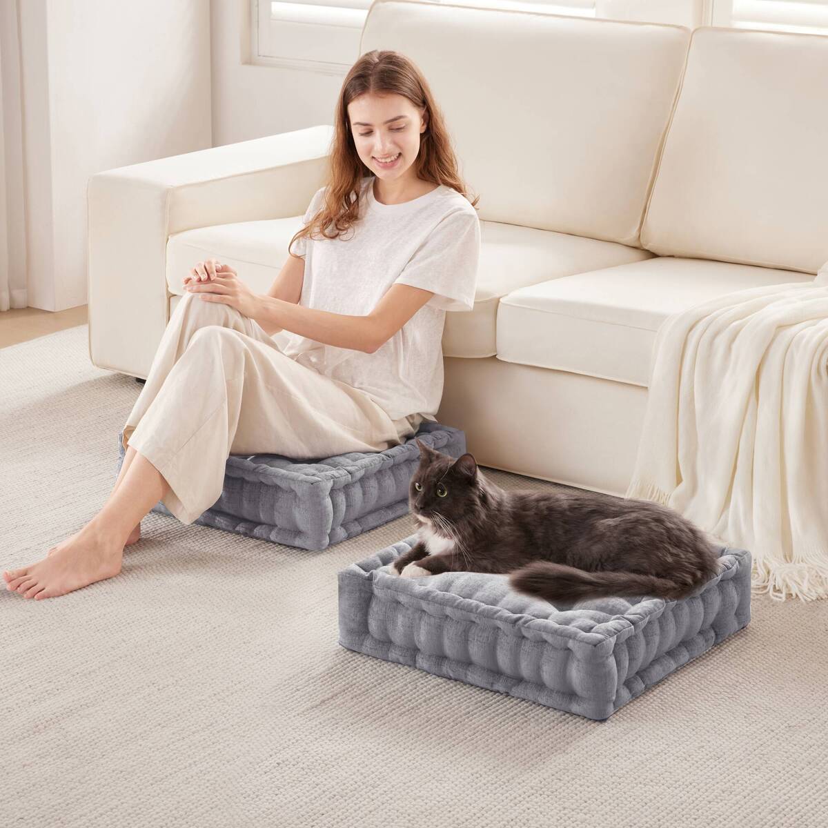 Azza - Square Floor Pillow Cushion - Gray