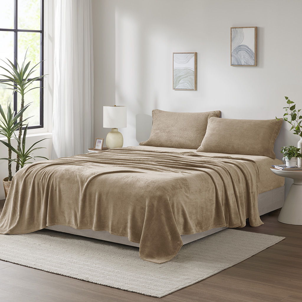Soloft Plush - 3 Piece Twin Micro Plush Sheet Set - Taupe