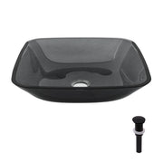 Square Vessel Sink For Bathroom, Above Counter Design With Pop Up Drain, Smooth Rounded Edges - Gray