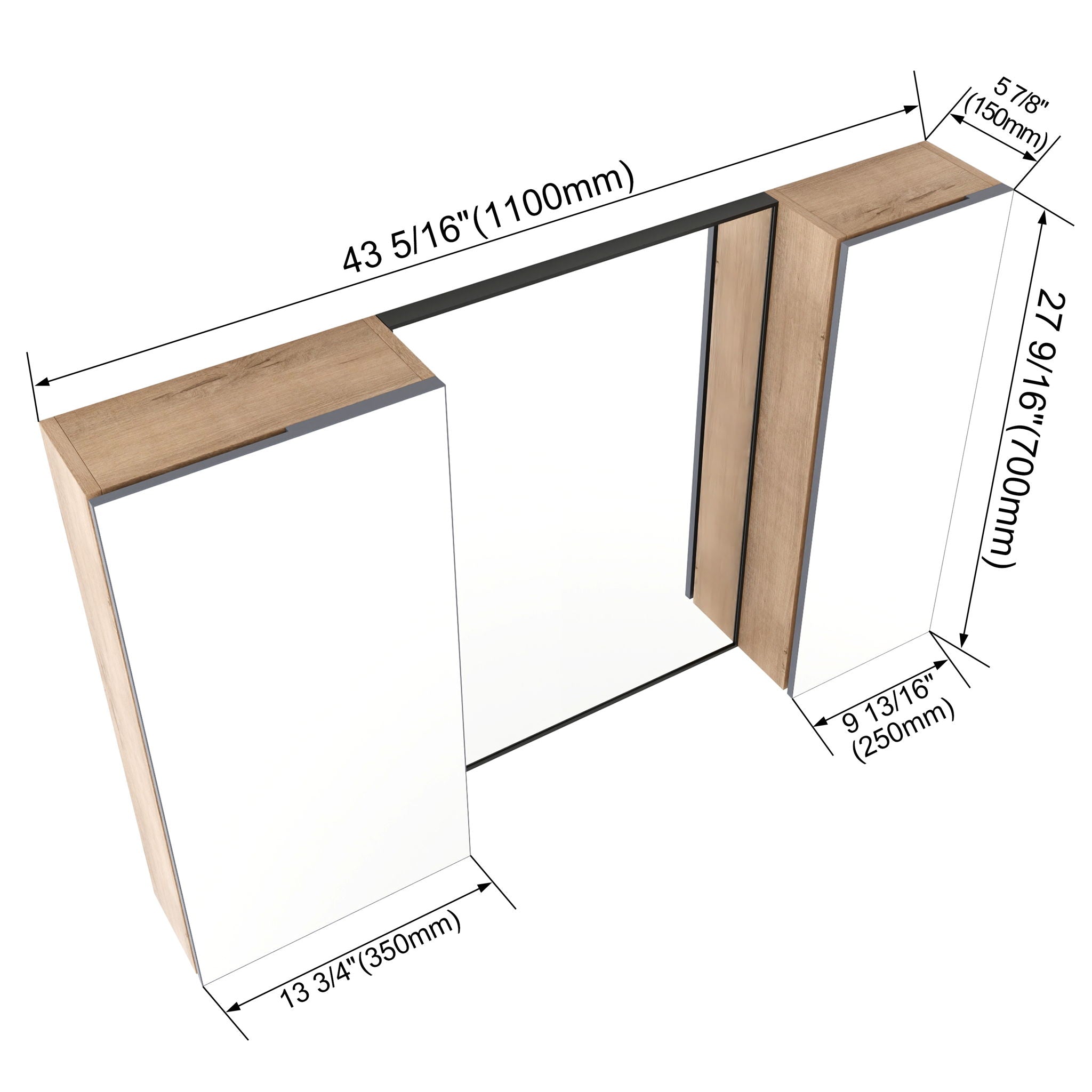 43.3" Wall Mounted Bathroom Cabinet With Adjustable Shelves, Door Storage Cabinet - Imitative Oak