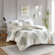 Tahli - 3 Piece Cotton Blend Chenille Comforter Set - Green / Ivory