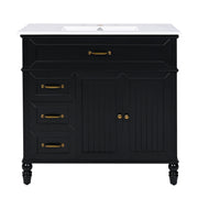 36" Bathroom Vanity With Sink, Freestanding Cabinet With Drawers, 2 Package - Black