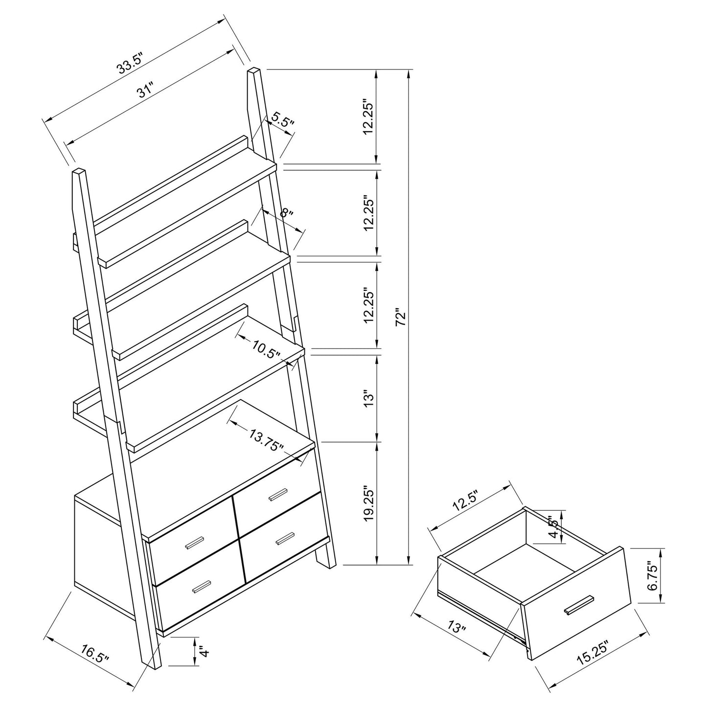 Blackburn - 3 Piece Ladder Bookshelf Set With Modular Design - Cappuccino