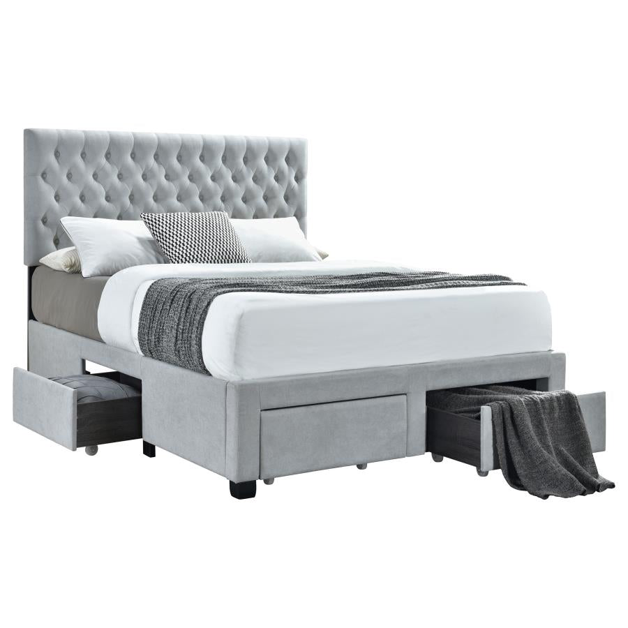 Soledad Upholstered Queen Storage Panel Bed Light Grey 305878Q