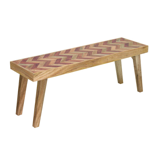 Artisan - Handcrafted Mango Wood Bench Rustic Boho Style - Natural
