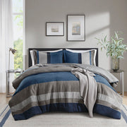 Boulder Stripe - Twin/Twin Long Pieced Comforter Set - Blue