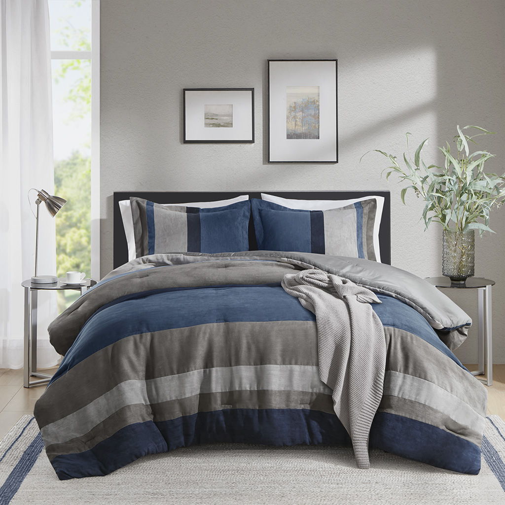 Boulder Stripe - Full/Queen Pieced Comforter Set - Blue