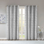 Raina - Total Blackout Metallic Print Grommet Top Curtain Panel Pair - Gray / Silver
