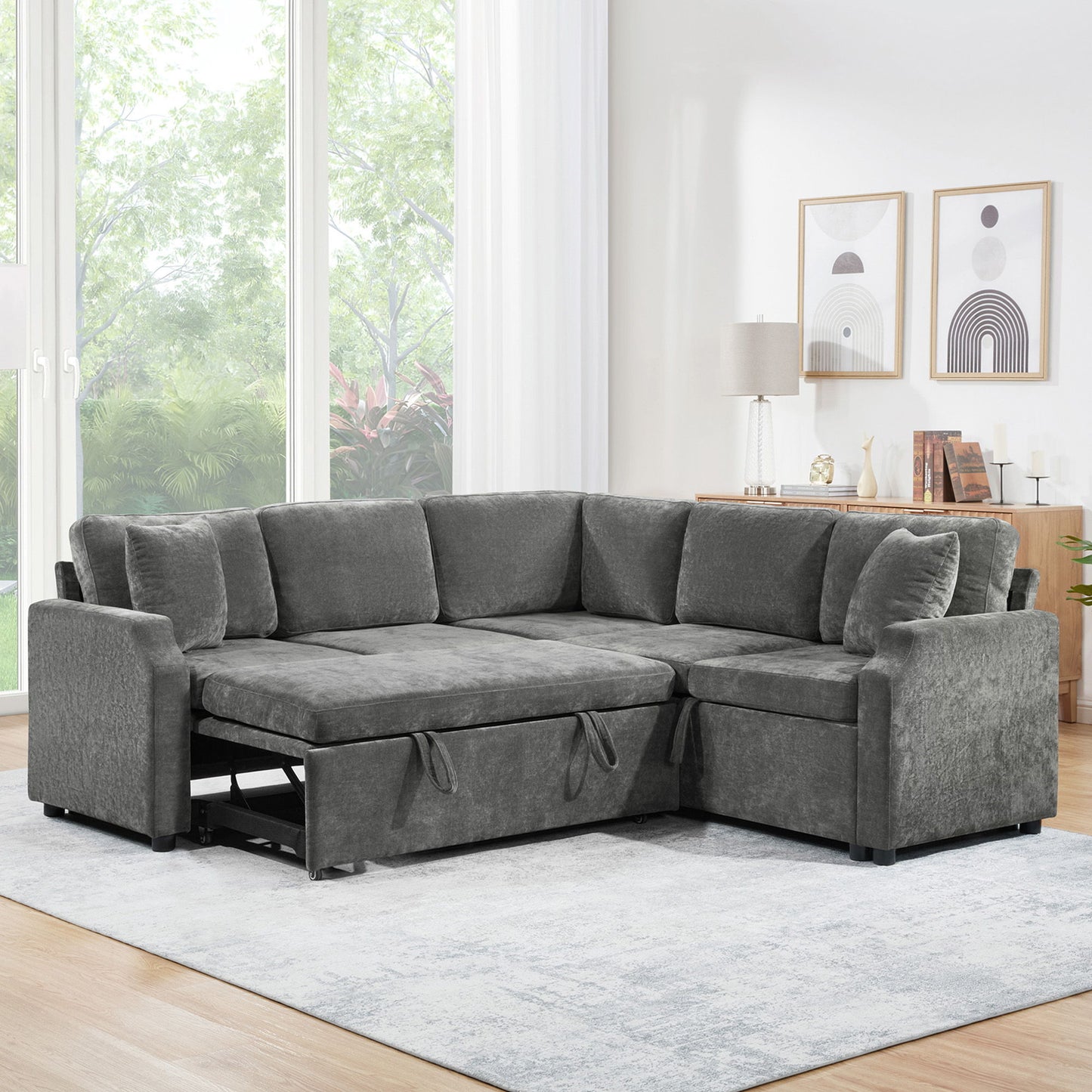 Modern L Shaped Sectional Sofa Bed With Hidden Storage Upholstery