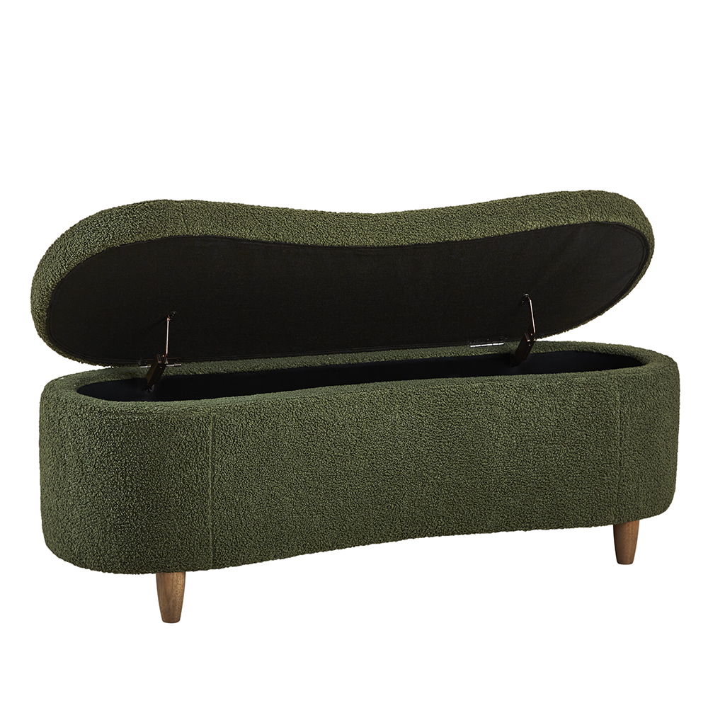 Bailey - Boucle Flip Top Storage Bench - Green