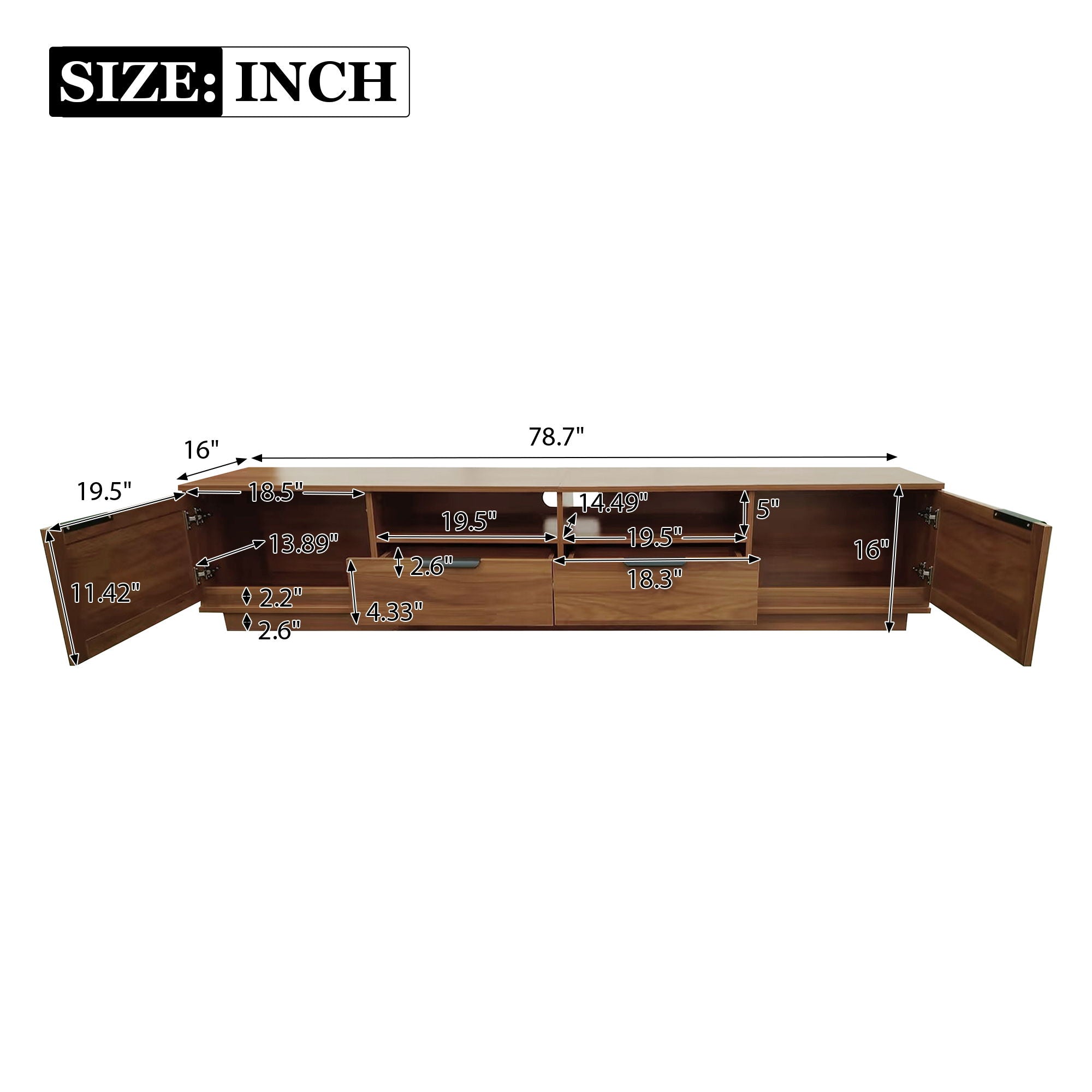 TV Stand With 2 Drawers And Open Shelving - Walnut