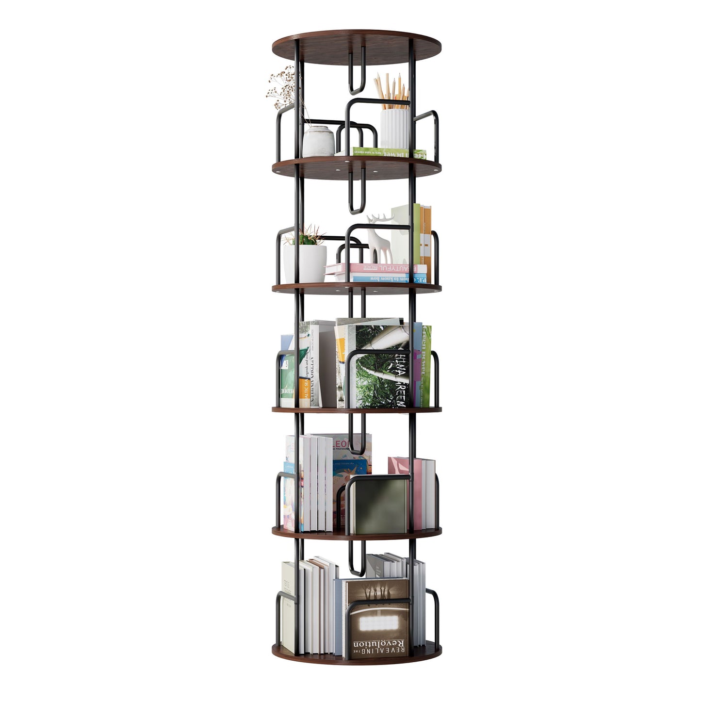 Rotating Bookshelf Tower 5 Tier Spinning 360 Degree Revolving Storage Shelf