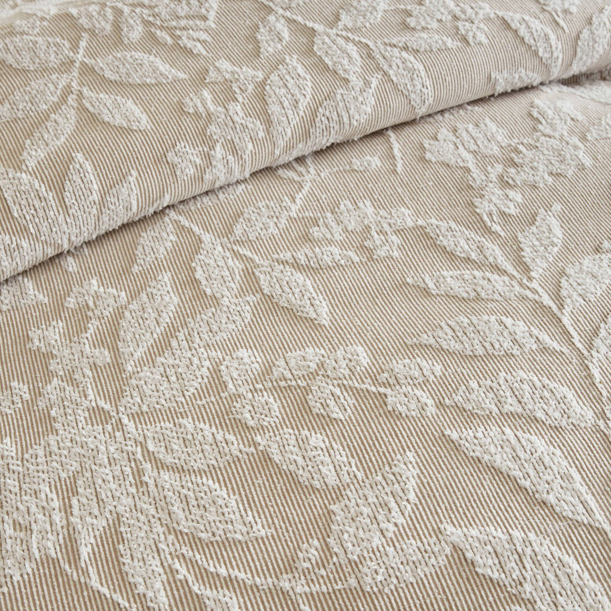 Solace Leaf - Queen 3-Piece Cotton Blend Botanical Jacquard Comforter Set - Beige