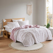 Malea - 3 Piece King/California King Shaggy Comforter Mini Set - Pink/White