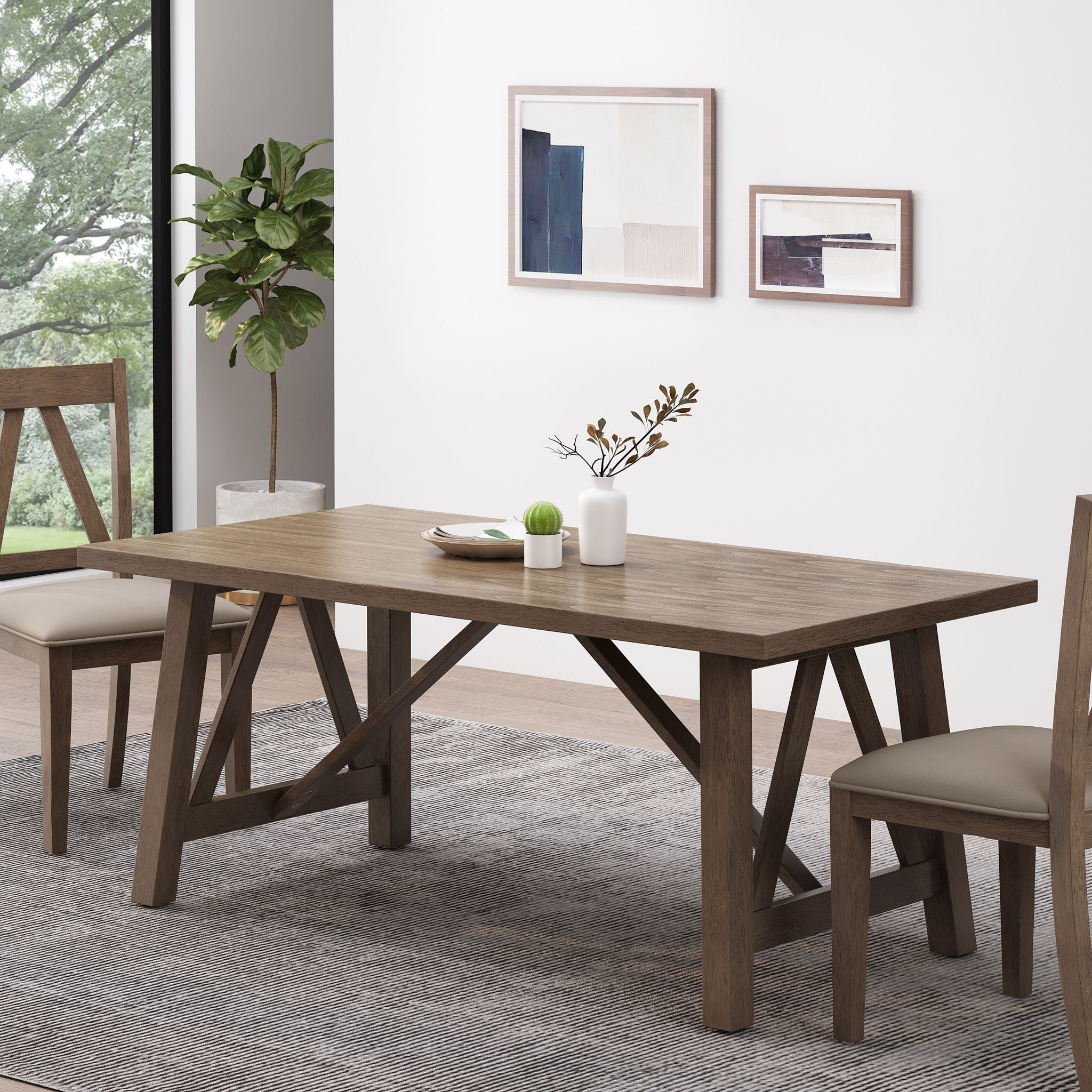 Farmhouse Style Dining Table With Wood Like Top