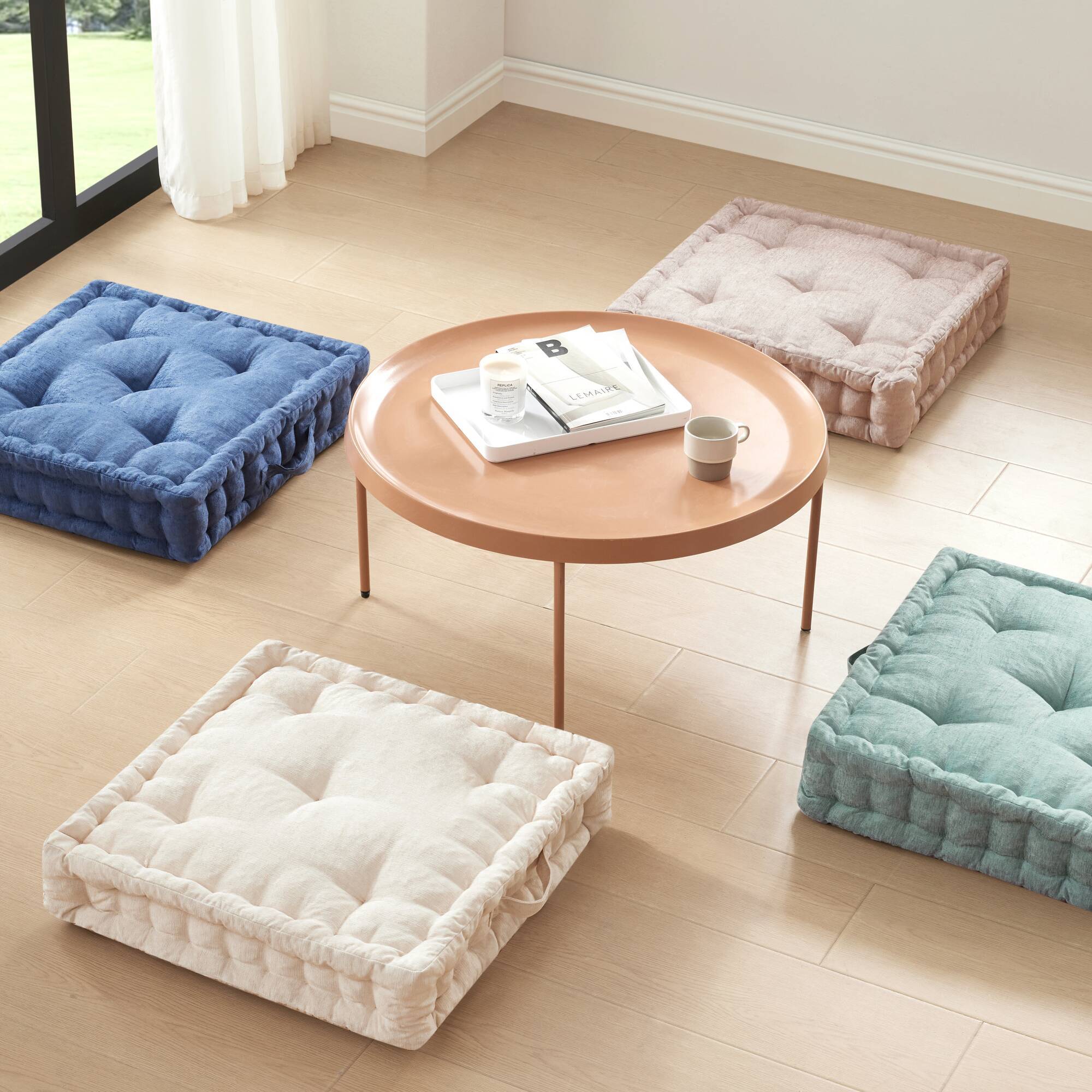 Azza - Poly Square Floor Pillow Cushion - Aqua