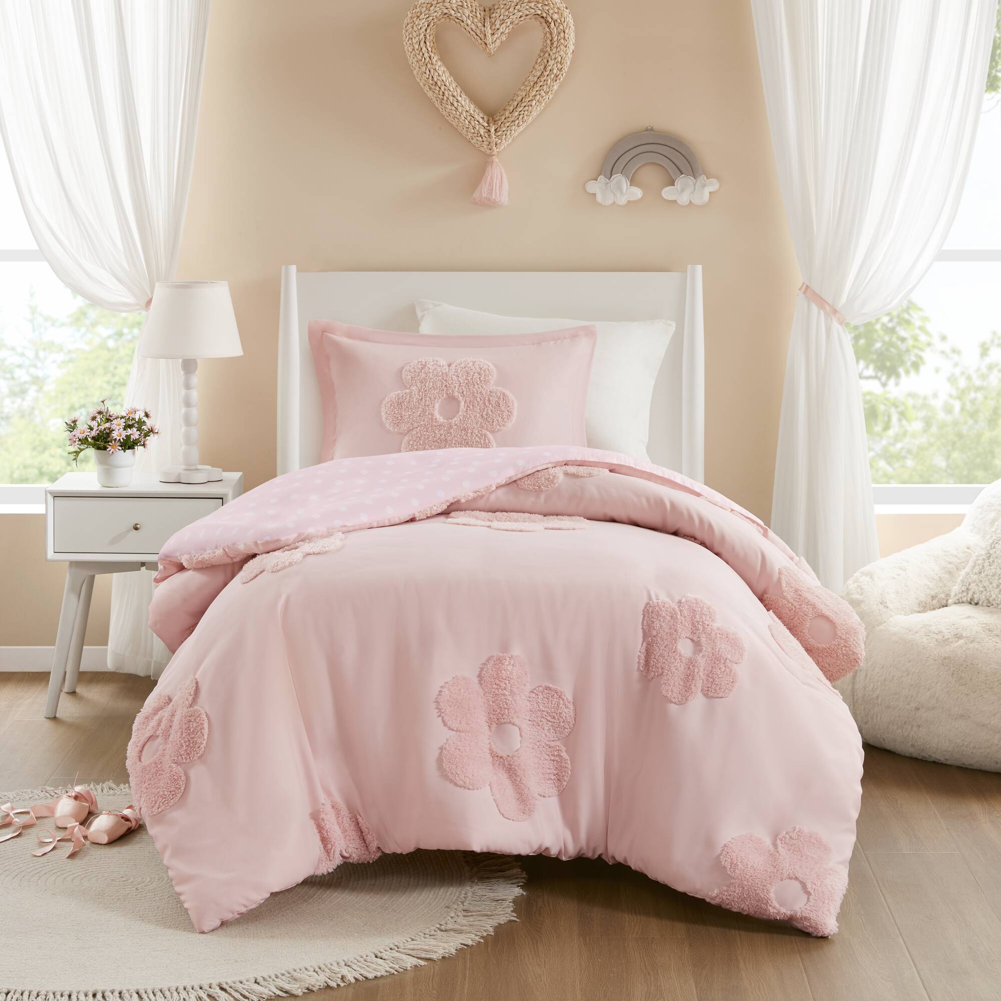 Gracie - Twin Floral Reversible Duvet Cover Set - Pink
