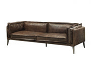 94" Chocolate Top Grain Leather Sofa With Dark Brown Legs