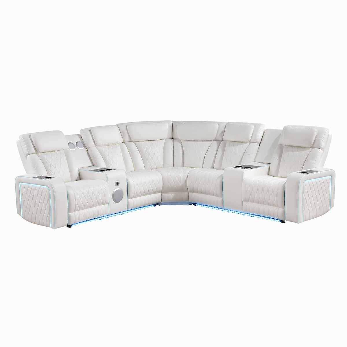 Electra - Power Recliner Sectional Sofa With Power Headrests, Console Loveseats, Wedge, LED Light Strip, Speakers