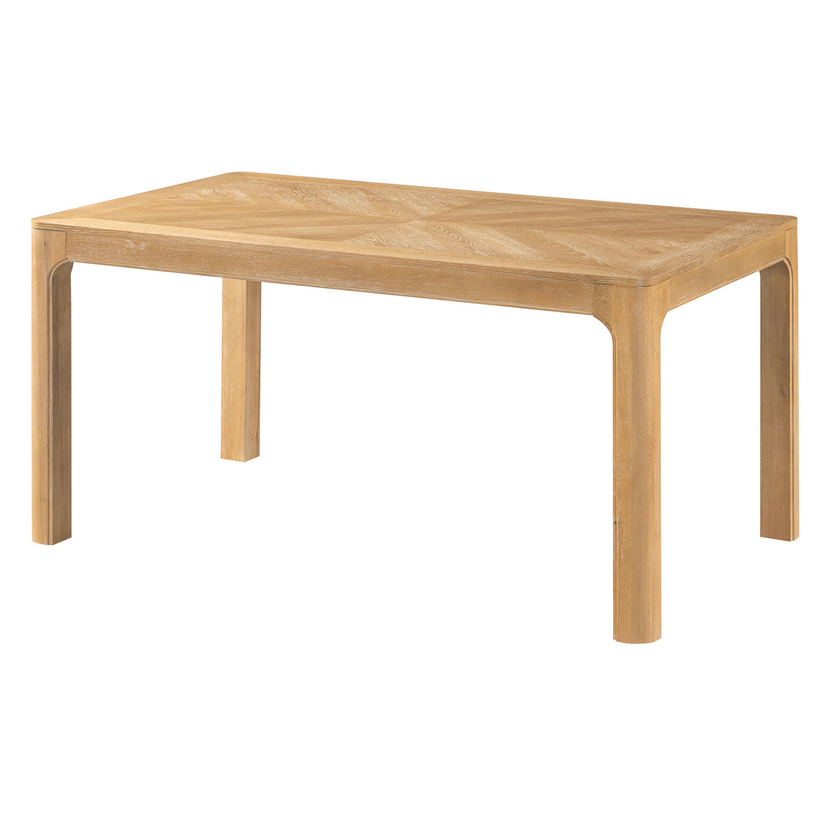 Rectangular Dining Table With Parquet Top, Rounded Corners