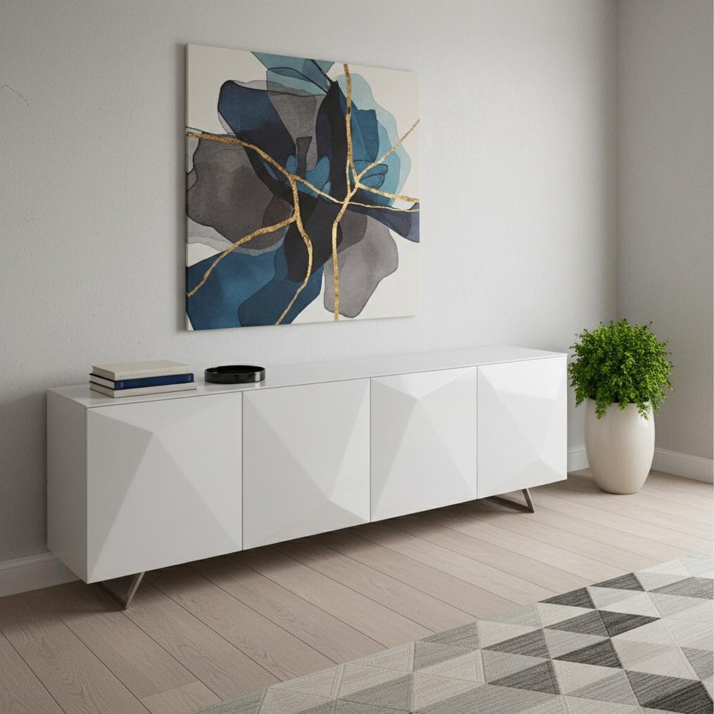 94" White Glass Solid Console Table