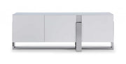 91" White Glass and Stainless Steel Frame Console Table