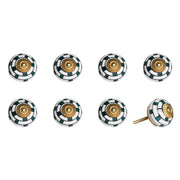 Set of Eight Green White And Gold Geometric Ceramic Drawer Pull Knobs