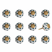 Set of Twelve White Teal And Gold Geometric Ceramic Drawer Pull Knobs
