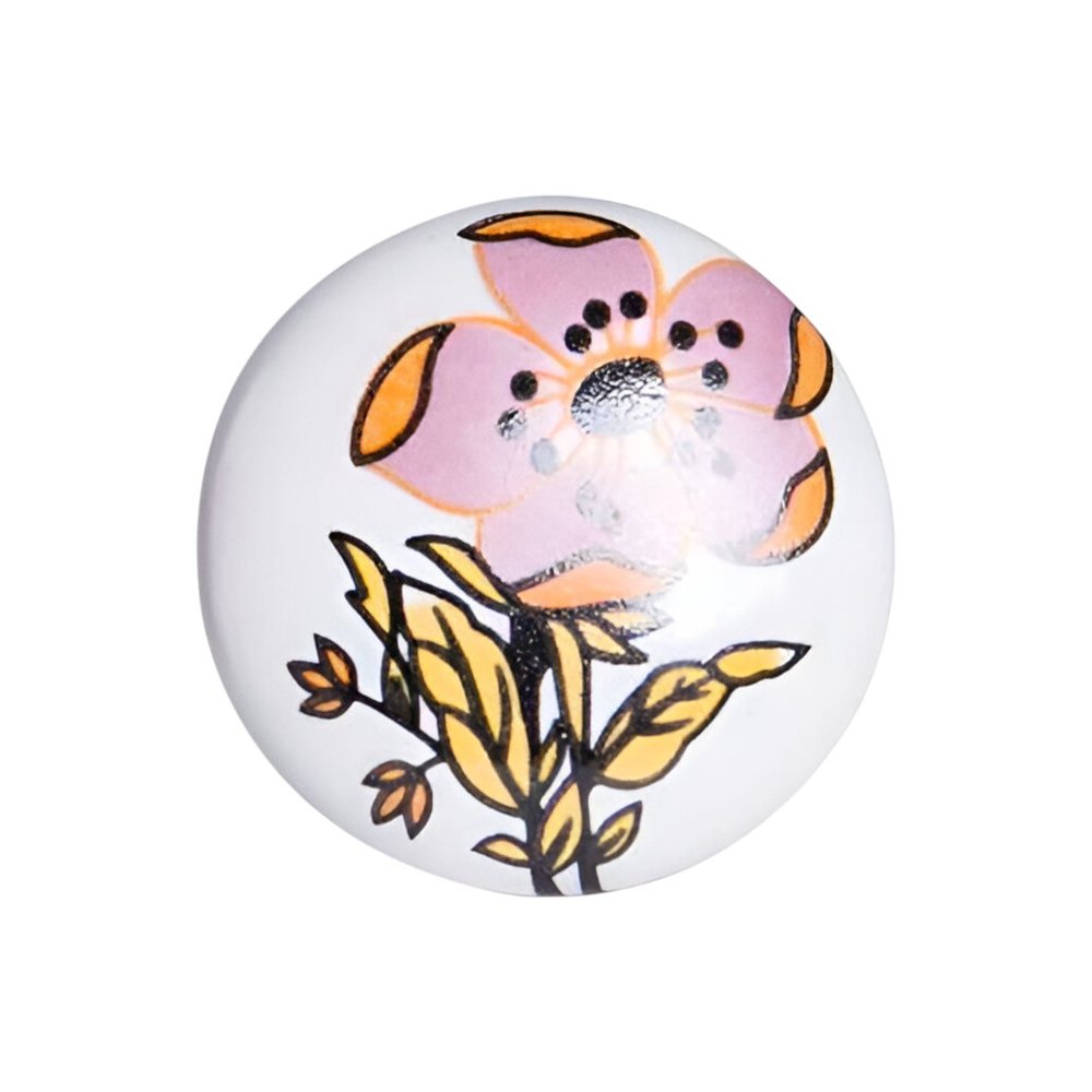 Set of Twelve Pink And White Floral Ceramic Drawer Pull Knobs