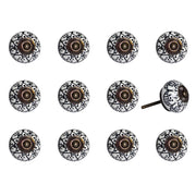 Set of Twelve Black And White Floral Ceramic Drawer Pull Knobs