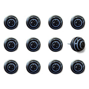 Set of Twelve Blue And Black Ceramic Drawer Pull Knobs