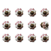Set of Twelve Burgundy White And Copper Floral Ceramic Drawer Pull Knobs