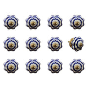Set of Twelve Blue White And Copper Floral Ceramic Drawer Pull Knobs