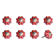 Set of Eight Pink And White Ceramic Drawer Pull Knobs